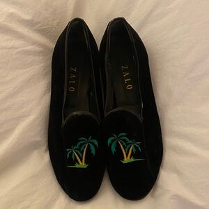 Zalo Black Loafers with Tropical Embroidery